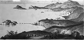 Panorama of Kaloi Limenes, painted by Thomas Abel Brimage Spratt, from Travels and researches in Crete (1865)