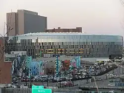 The arena and Power & Light District, from the convention center in 2011.