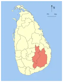 Map indicating the extent of Uva Province within Sri Lanka