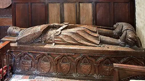 Carved oak Tomb of John De Pitchford (d. 1285). Pitchford, Shropshire.