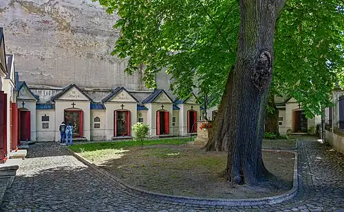 Former cemetery, now Stations of the Cross in front of the church