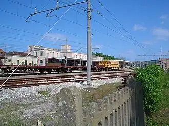 The station yard, with the passenger building in the background.
