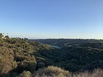 The Reservoir as seen from the Stone Canyon Overlook off of Mulholland Drive.