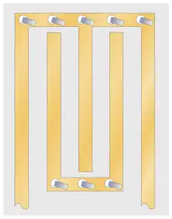 A stripline circuit consisting of a number of long parallel vertical lines. There are two horizontal lines with numerous short-circuit straps fed through holes to the board's ground plane. The vertical lines are alternately connected to the top and bottom horizontal lines. The free end of the first and last horizontal lines form the input and output respectively.