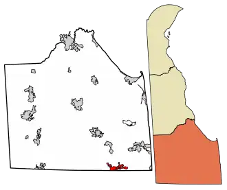 Location of Selbyville in Sussex County, Delaware.