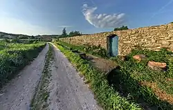 The remaining section of city walls in town of Svätý Jur, Slovakia