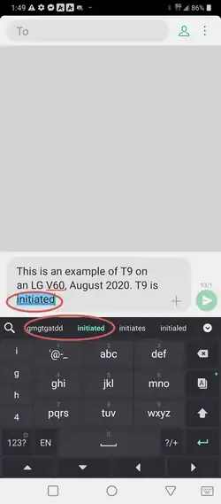 Image of T9 on a LG V60