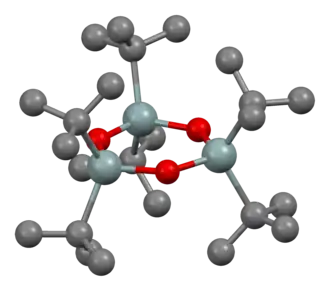 Ball-and-stick model for (((CH3)3C)2SnO)3.