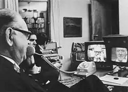 Image 63Swedish Prime Minister Tage Erlander using an Ericsson videophone to speak with Lennart Hyland, a popular TV show host (1969) (from History of videotelephony)
