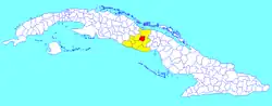 Taguasco municipality (red) within Sancti Spíritus Province (yellow) and Cuba