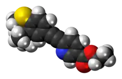 Space-filling model of the tazarotene molecule