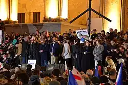 Tinatin Bokuchava (UNM) addressed the crowd at the protest on 28 October 2024 at Parliament of Georgia