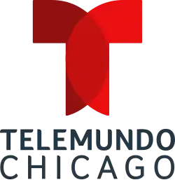 The Telemundo network logo, a T with two circular overlapping components. Beneath are the words Telemundo and Chicago in blue in a curved-type font.