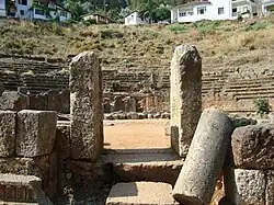Telmessos Theatre – the sign on site says it was late Hellenistic, with stage added in c. 200 AD, abandoned with the city, excavated in 1992–95, and with seating capacity for 6,000 spectators on 28 rows.