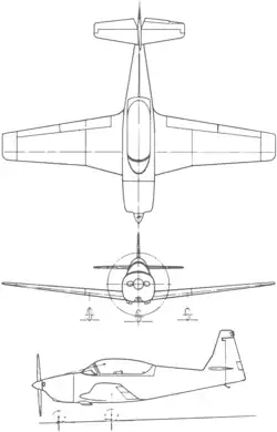 3-view line drawing of the Temco Model 33 Plebe
