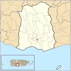 Location of barrio Tercero within the municipality of Ponce shown in red