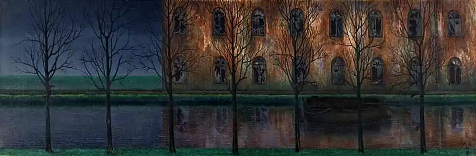 William Degouve de Nuncques, The Canal (1894), oil on canvas, 42,4 x 122,5&nbsp;cm., Kröller-Müller Museum, Otterlo