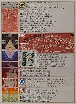 Page depicting the birth of Väinämöinen from the unfinished Great Kalevala [fi], 1920–1930