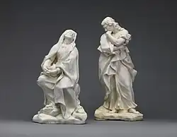 Mater Dolorosa and Saint John the Evangelist (18 inches or 46.4&nbsp;cm high) from a Crucifixion group, Gricci, c. 1744