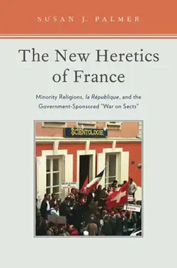 Orange and white cover with a central picture of people waving Swiss and French flags outside of a Scientology building