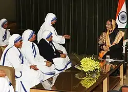 The President of India Smt. Pratibha Devisingh Patil, meeting the representatives of Missionaries for Charities from India, at Damascus, in Syria on 28 November 2010.
