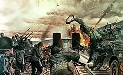 Poster printed by the US Army commemorating the capturing of the Ludendorff Bridge at Remagen.