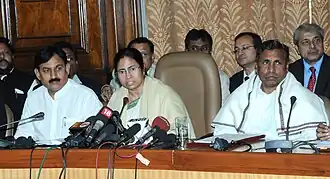 Budhhadeb Banerjee interacting with the media persons after presentation of Railway Budget 2011-12, in New Delhi