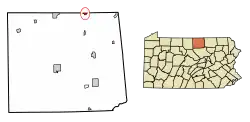 Location of Lawrenceville in Tioga County, Pennsylvania.