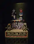 Mandu Yenu (throne of Nsangu); by artists of the Kingdom of Bamun; c.1870; wood, beads of glass, porcelain and shell; height: 1.75 m; Ethnological Museum of Berlin[108]