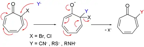 Tropone nucleophilic substitution
