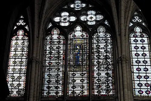 Grisaille windows in the transept