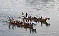 Two dragon boat crews racing during a practice a few weeks before the start of the Rose Festival