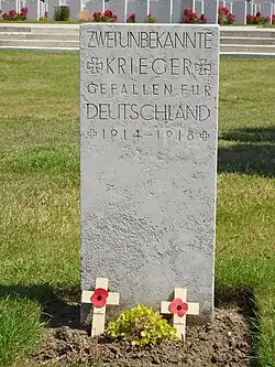 Grave of 2 unknown German soldiers at Tyne Cot War Cemetery