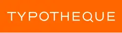 Wordmark featuring white text reading "Typotheque" on an orange background