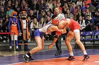 UMary wrestling against a rival school in the Marauders Activity Center
