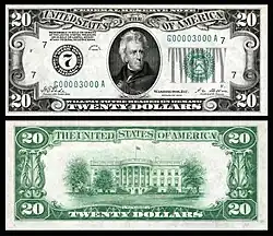 Series 1928 $20 small-size Federal Reserve Note.