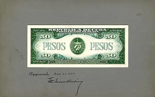 US-BEP-República de Cuba (progress proof) 50 silver pesos, 1930s (CUB-73-reverse).jpg