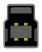 A USB 3.0 Standard‑B receptacle: an eight-millimetre-square opening with chamfered upper corners and a narrower opening continuing upward two millimetres, and a plastic protrusion in the center of the larger section and a smaller plastic protrusion in the narrow section.