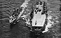 USS Gilbert Islands and USS&nbsp;Hailey&nbsp;(DD-556) underway at sea in 1954.