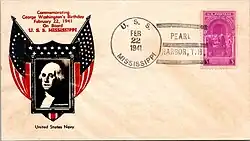 USS Mississippi, naval cover with ship's postmark. While at Pearl Harbor the Mississippi's crew celebrated Washington's birthday, 22 February 1941