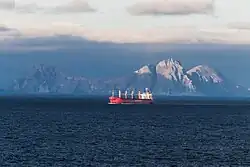 Ugamak Island as seen from the Unimak Pass in morning light.