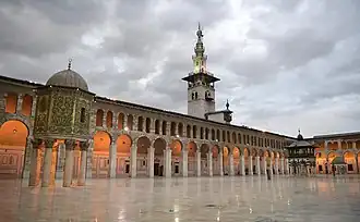 Inside view of another holy site, the Umayyad Mosque built by the Umayyad Caliphate