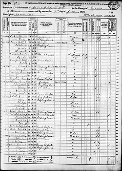 1870 census record including columns for name, age, race, occupation, wealth, education