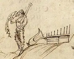 Utrecht Psalter, c. 850, cythara (held), cithara and organ (on ground)