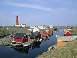 View of the lighthouse and the local village