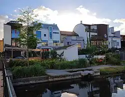 Canals behind residential buildings