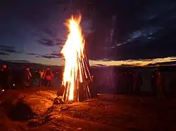A beacon in Sweden after being lit