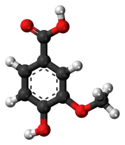 Ball-and-stick model of the vanillic acid molecule