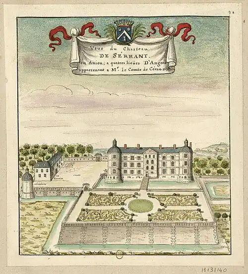 View of the château de Serrant from the garden side in 1695, drawing by Louis Boudan
