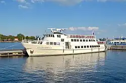 The formar ferry boat Stortemelk which is being used as a party boat on the IJ since 2015. September 2023.